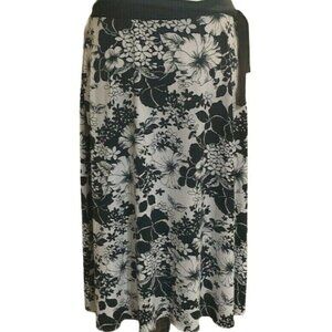 Susan Lawrence Womens Floral Print Flare Skirt Size L Side Tie Black White